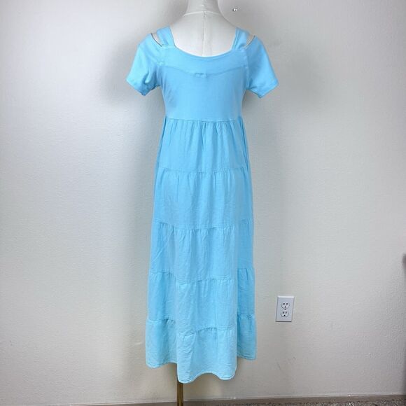Drawstrings Of Malibu Dress Womens Extra Small 90s Y2K Midi Beach Boho Blue - Picture 2 of 9